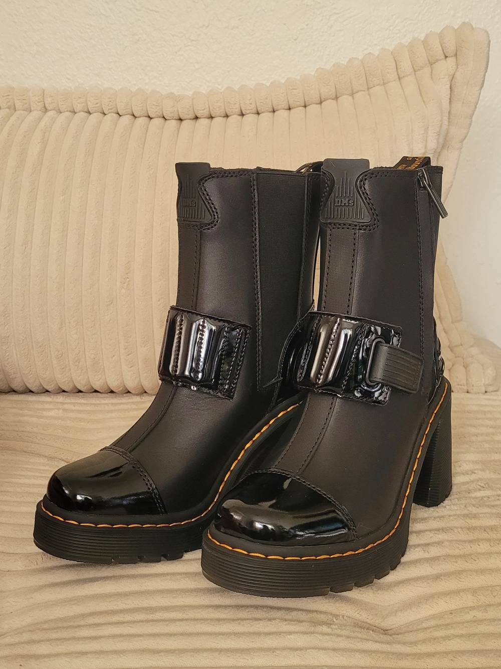 Dr. Martens Gaya Alternative Leather Black Chunky Heel Ankle Boots